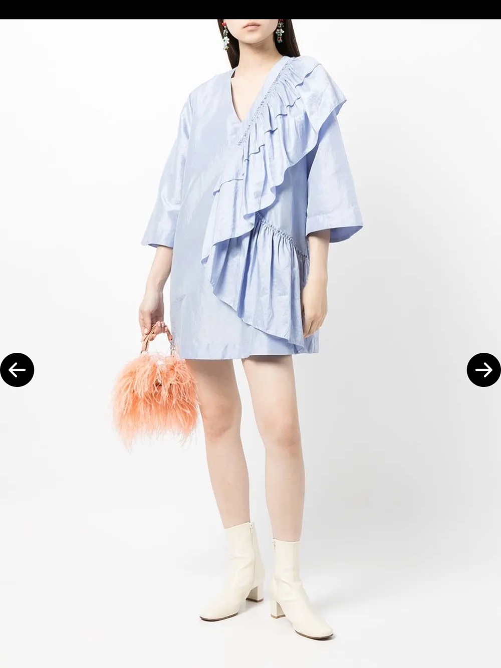 Stine Goya Light Blue Ruffle V-Neck Mini Dress, XL